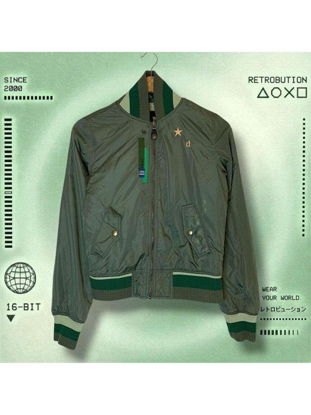 Vintage Y2K Diesel Bomber Jacket Green Size S